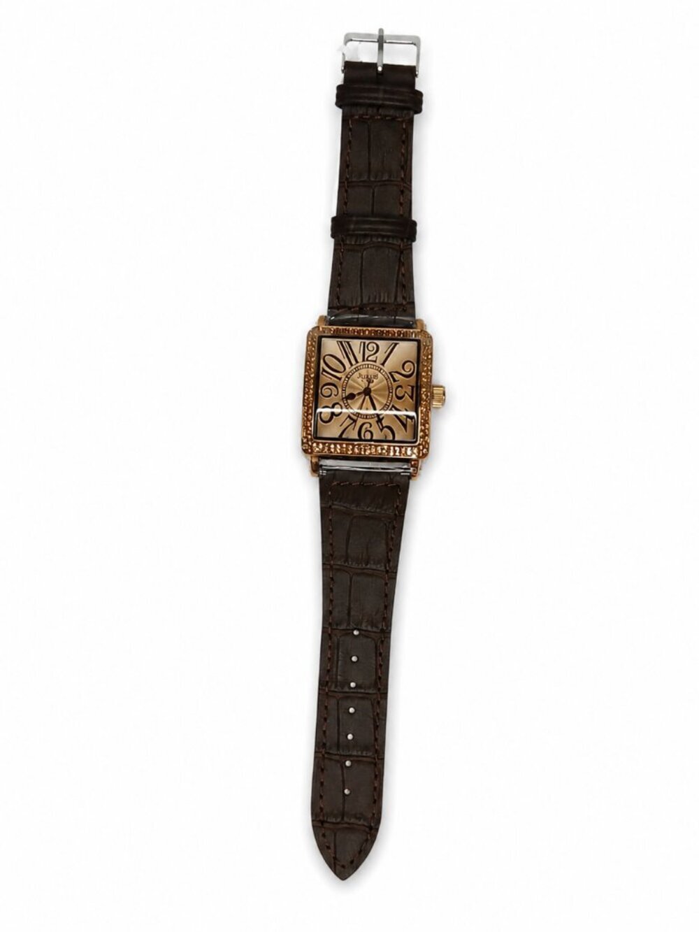 JULIUS Women's Rose Gold Square Watch Brown Genuine Leather Strap Crystal Bezel - Picture 3 of 6